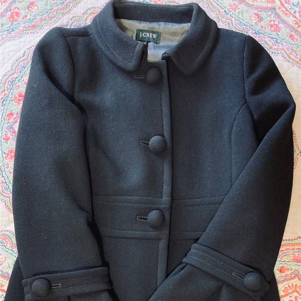 J. Crew Double Cloth Lady Day Coat, Black, 94% wool, 6% nylon, Style 95839